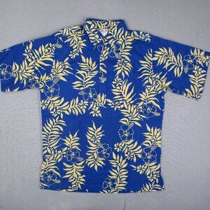 Vintage Go Barefoot Hawaiian Popover Shirt Mens Medium Blue 90s Logo USA